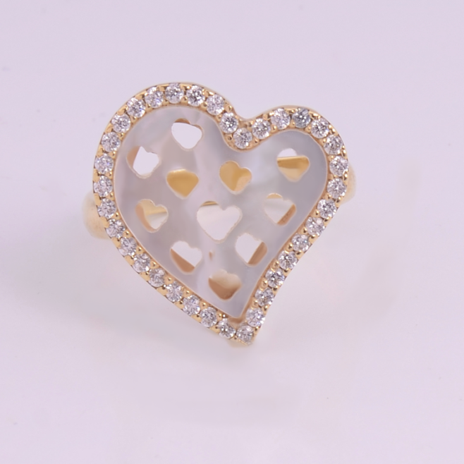 Δακτυλίδι Κ14 με φίλντισι και ζιργκόν σε σχήμα καρδιάς