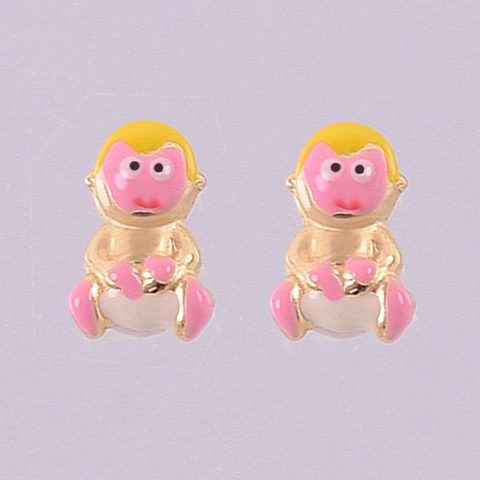 Σκουλαρίκι Κ9 μωρό σε  ροζ- κίτρινο σμάλτο  και κίτρινο χρυσό