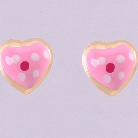 Σκουλαρίκι  καρδιά σε ροζ σμάλτο και κίτρινο χρυσό