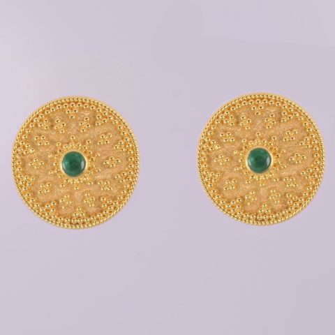 Σκουλαρίκια βυζαντινά γυναικεία καρφωτά με κλιπς και 2 σμαράγδια